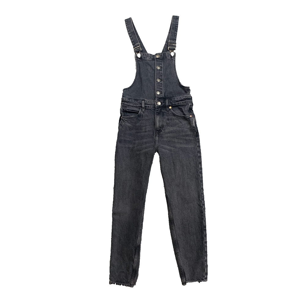 We The Free People Overalls Womens 25 Faded Black Denim Button Front Jumper